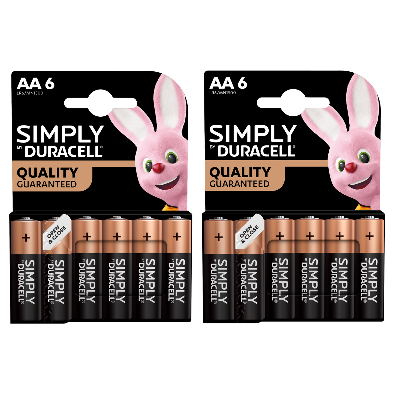 2x Duracell Simply Alkaline Power AA Batteries, 6 Pack, MN1500B6SIMPLY