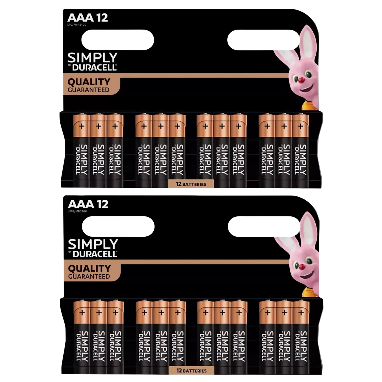 2x Duracell Simply Alkaline Power AAA Batteries, 12 Pack