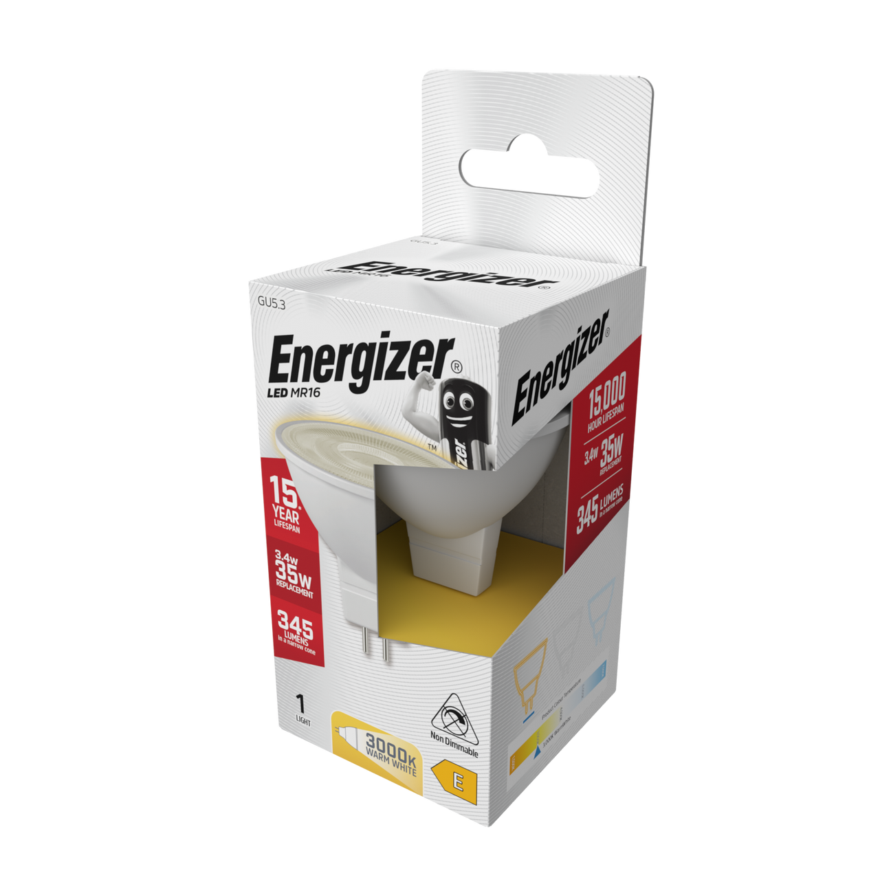 Energizer LED MR16 GU5.3 345lm 3.6W 4000K (Warm White) Light Bulb - Pack of 6