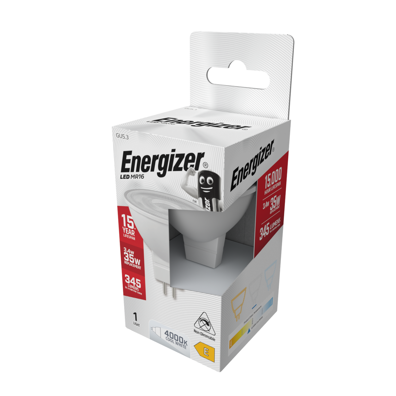 Energizer LED MR16 GU5.3 345lm 3.6W 4000K (Cool White) Light Bulb - Pack of 3 side
