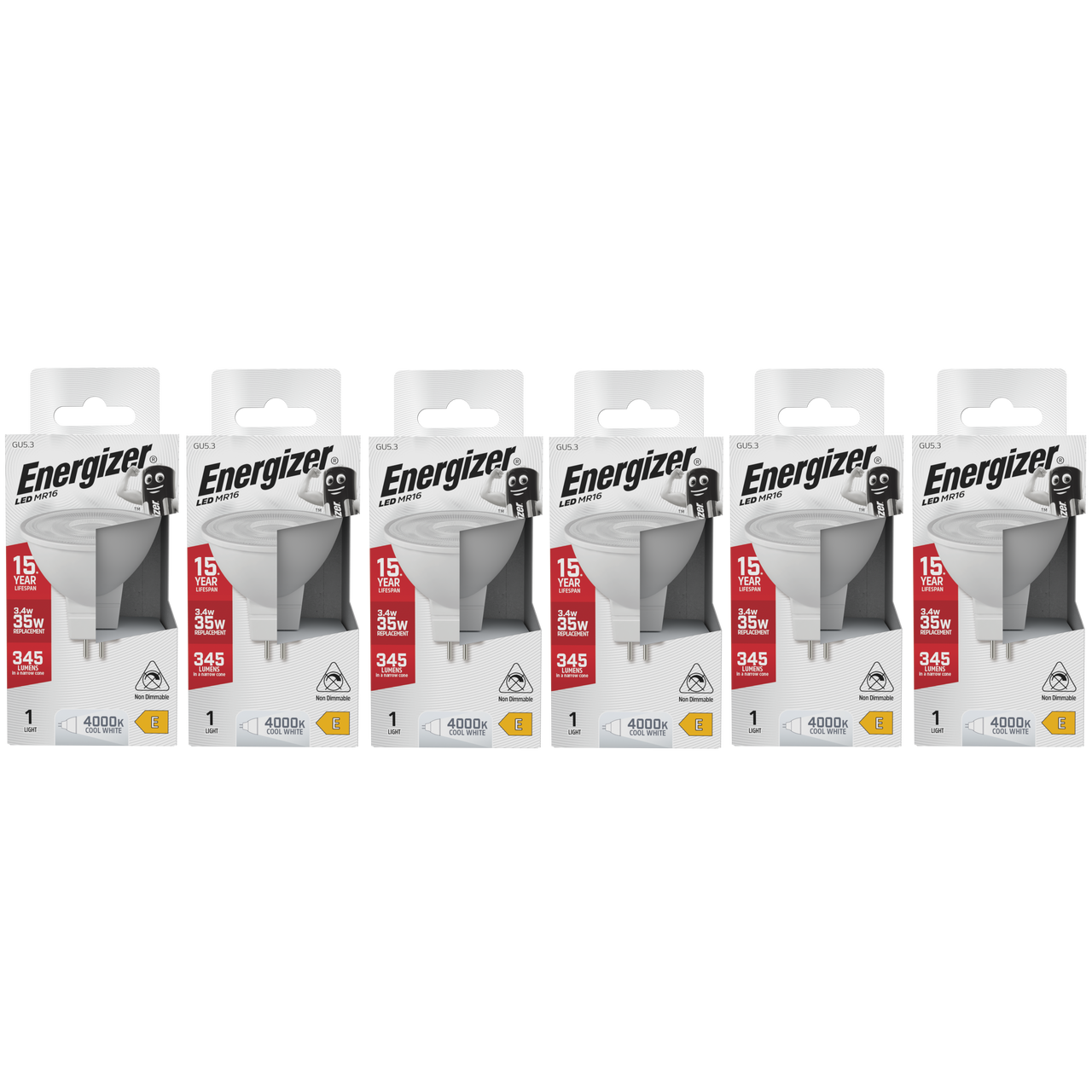Energizer LED MR16 GU5.3 345lm 3.6W 4000K (Cool White) Light Bulb - Pack of 6