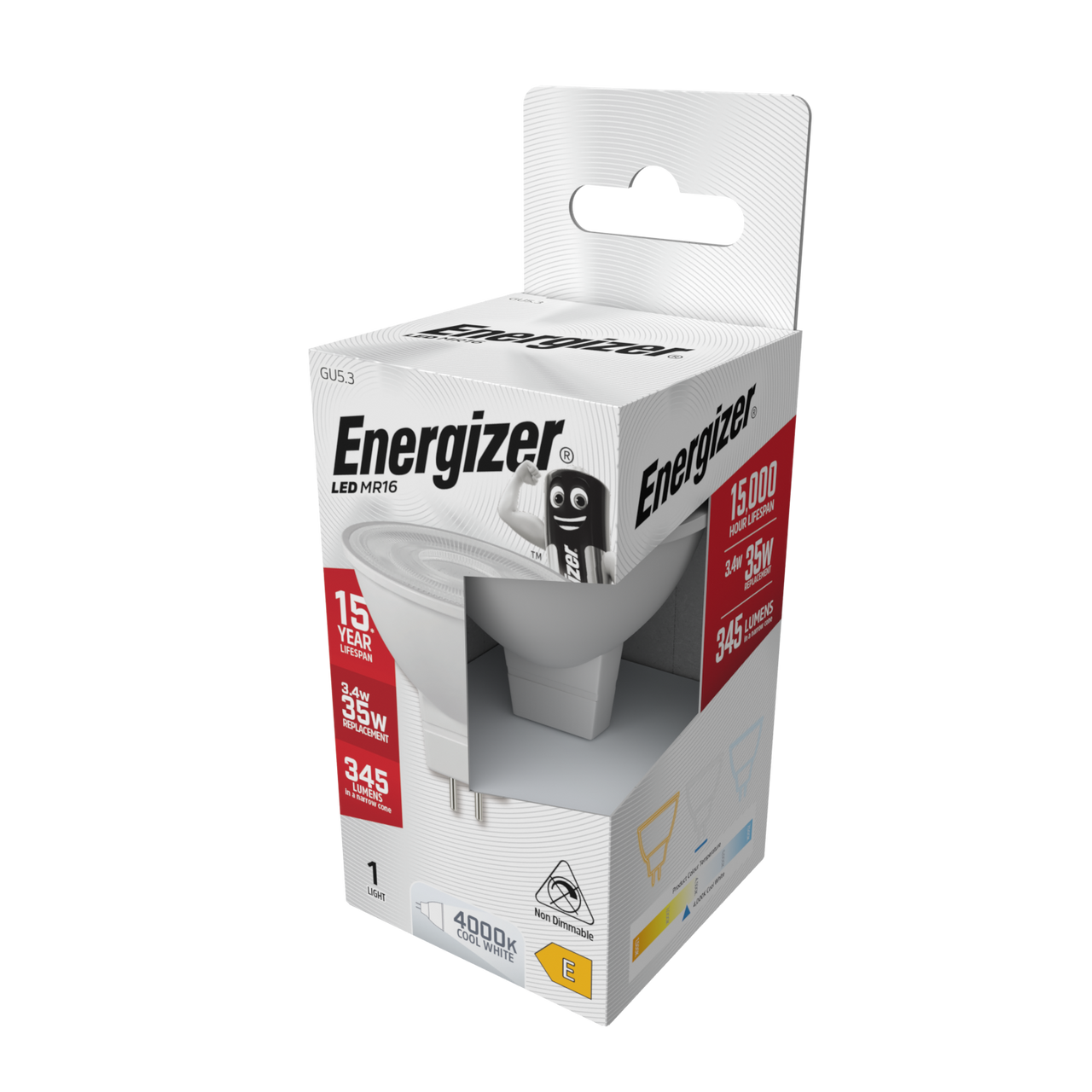 Energizer LED MR16 GU5.3 345lm 3.6W 4000K (Cool White) Light Bulb - Pack of 8 side