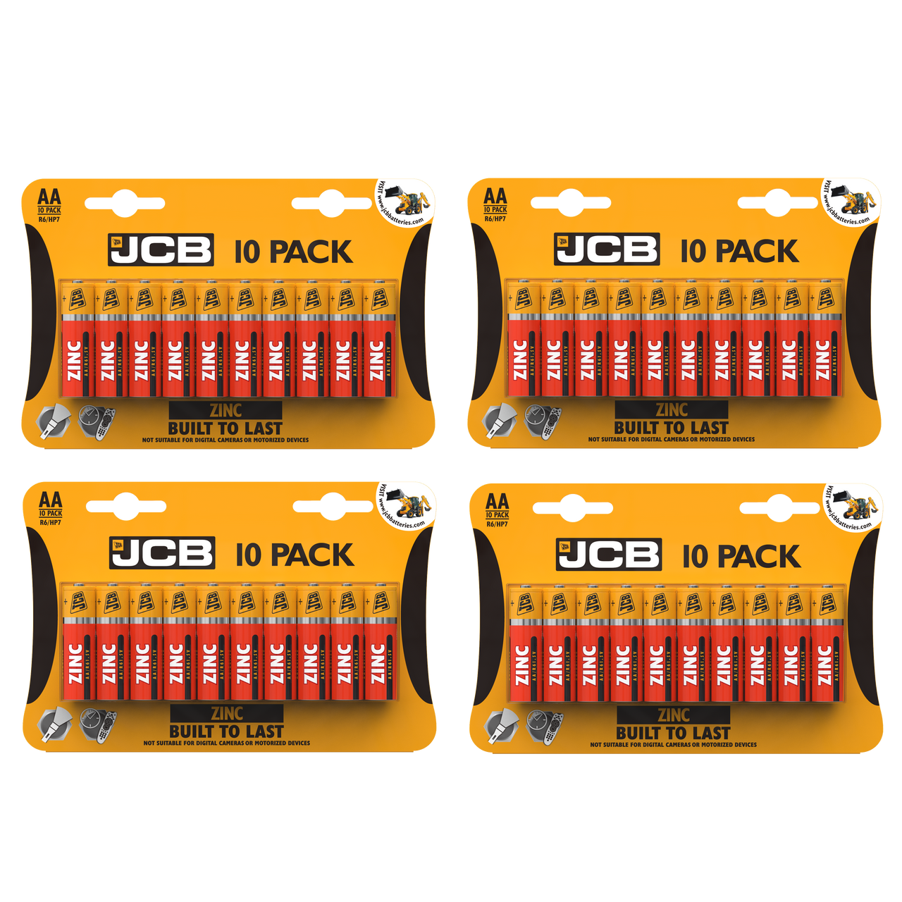 4x JCB AA Zinc Carbon Batteries - Pack of 10