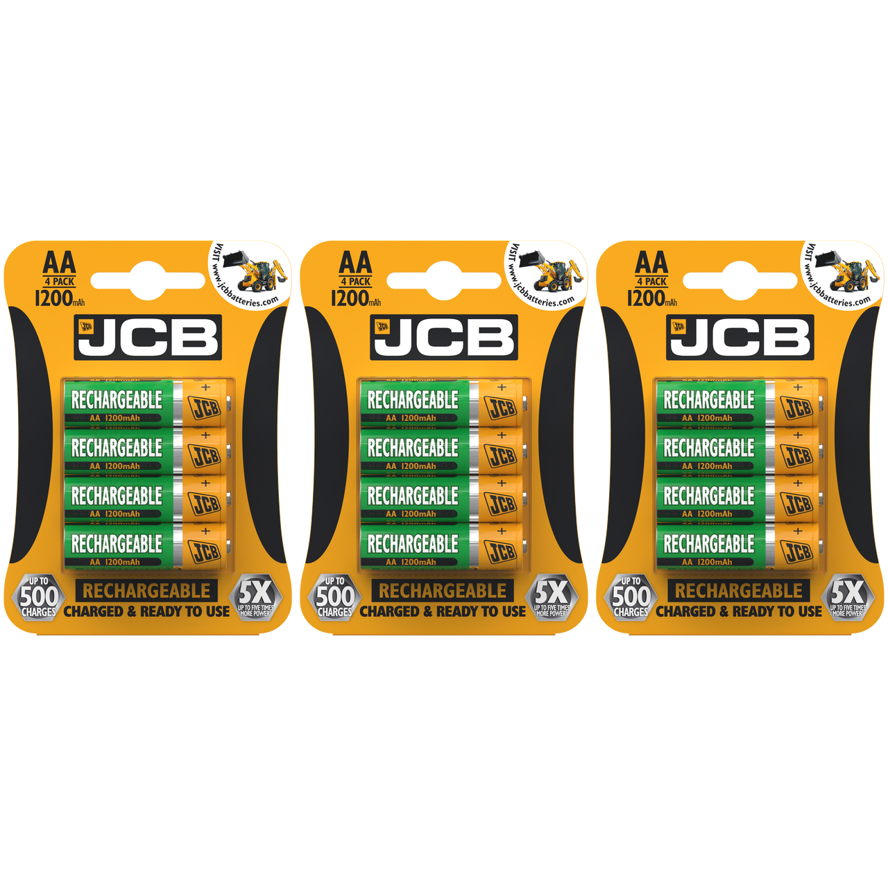 3x JCB AA 1200mAh Rechargeable Batteries - Pack of 4