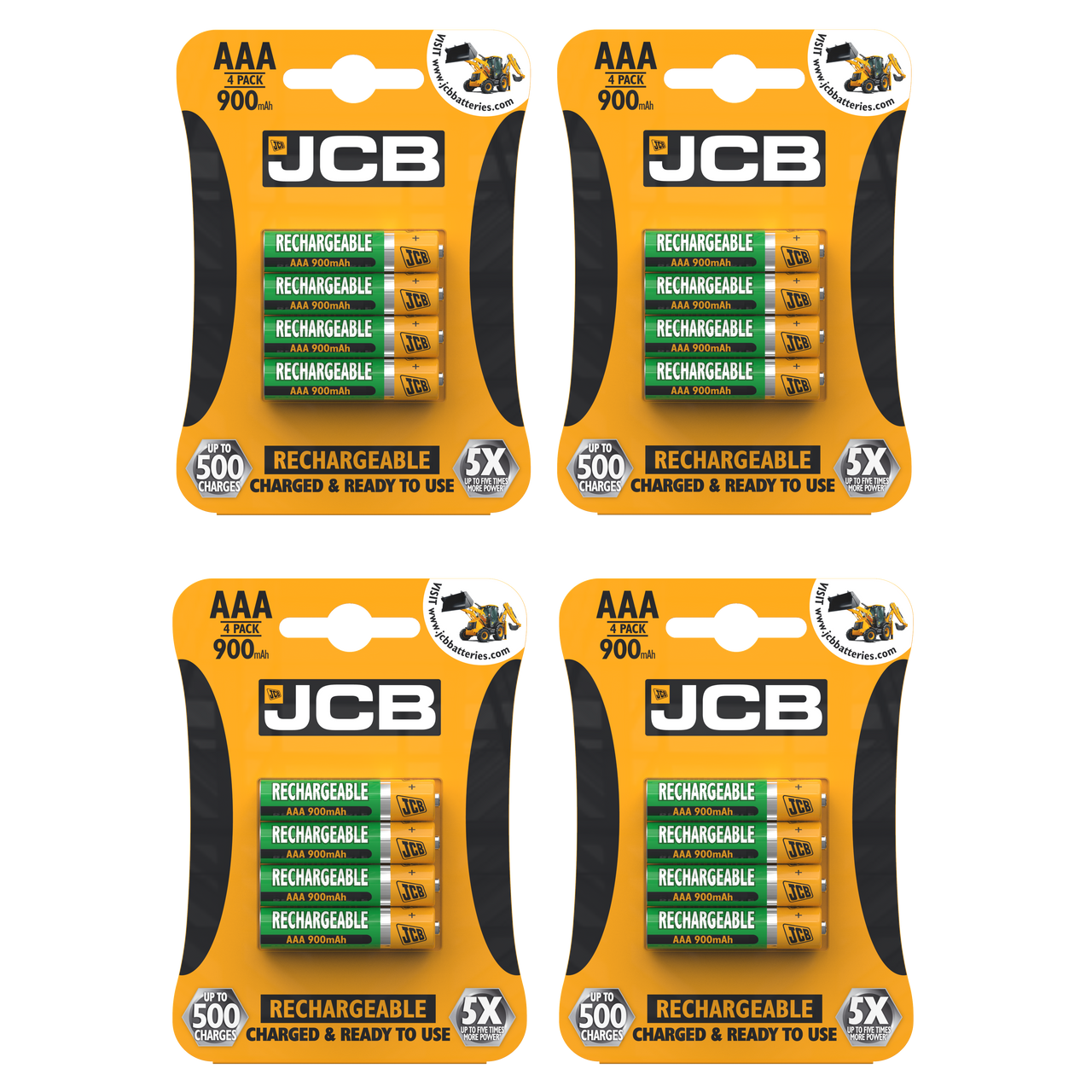 4x JCB AAA 900mAh Rechargeable Batteries - Pack of 4