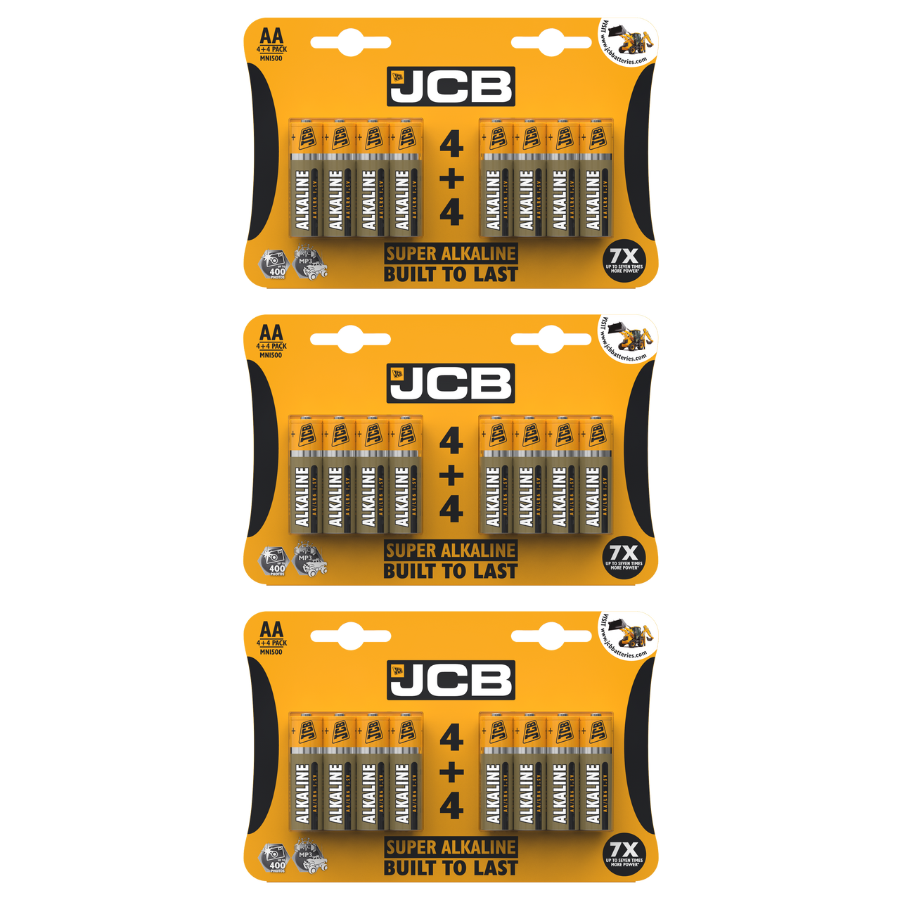 3x JCB AA Super Alkaline Batteries - Pack of 4+4