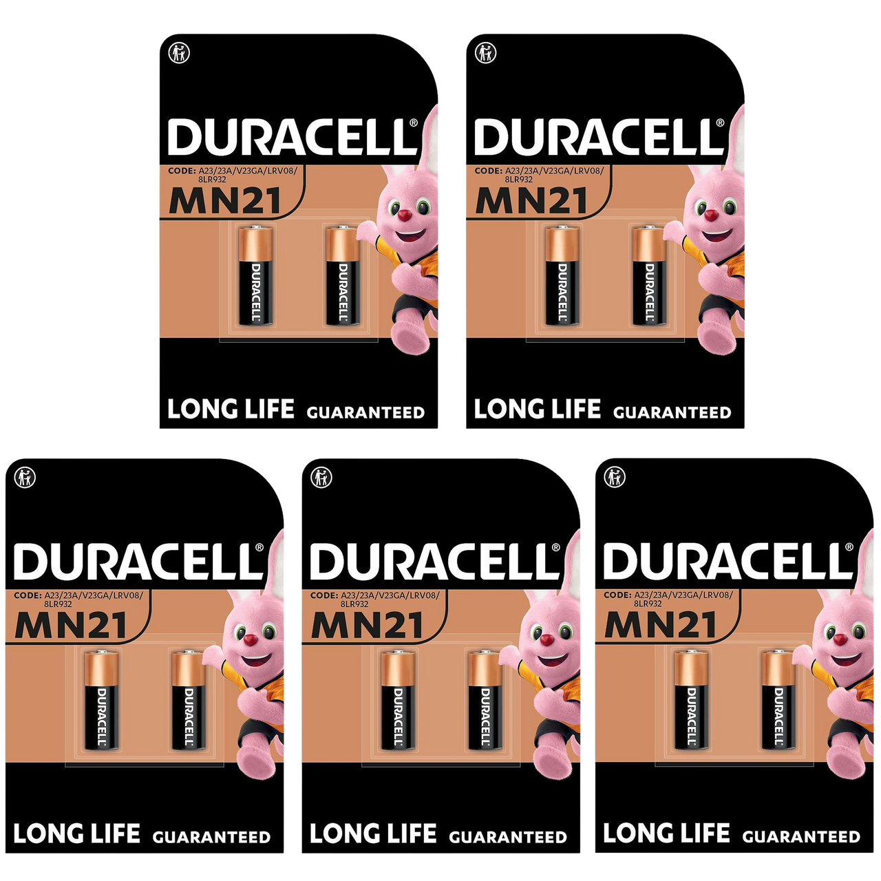 5x Duracell Alkaline MN21 A23 Batteries, 2 Pack