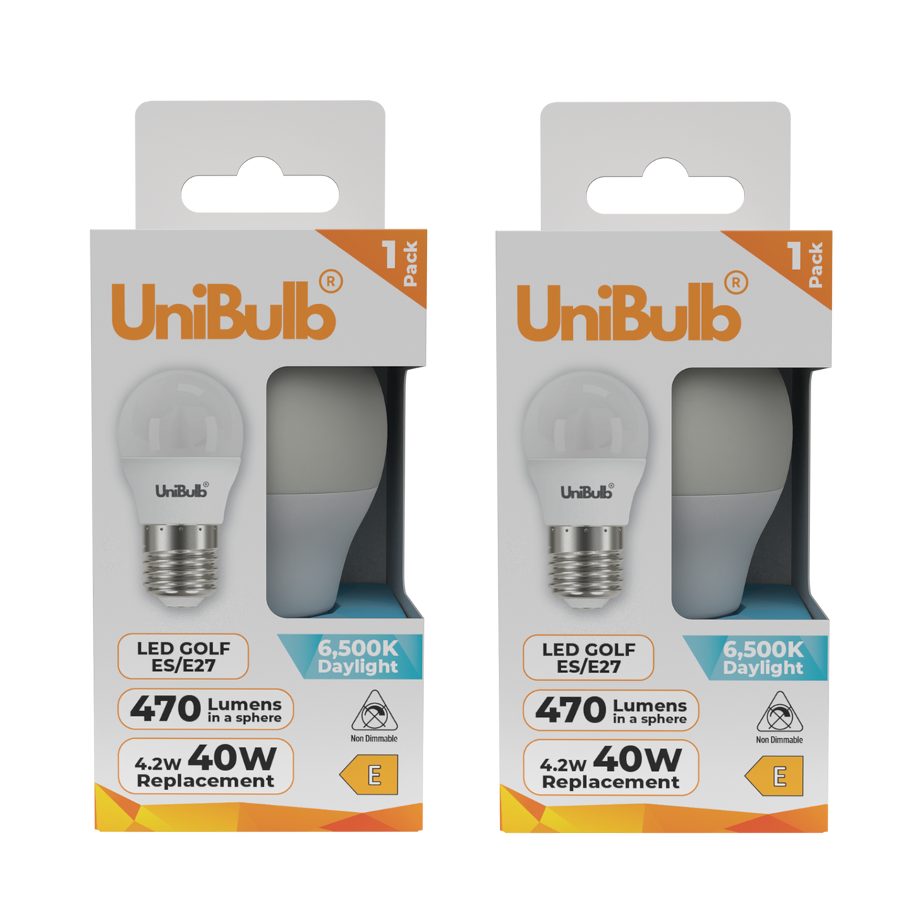 UniBulb LED Golf Ball E27 470lm 4.2W 6500K (Daylight) Light Bulb - Pack of 2