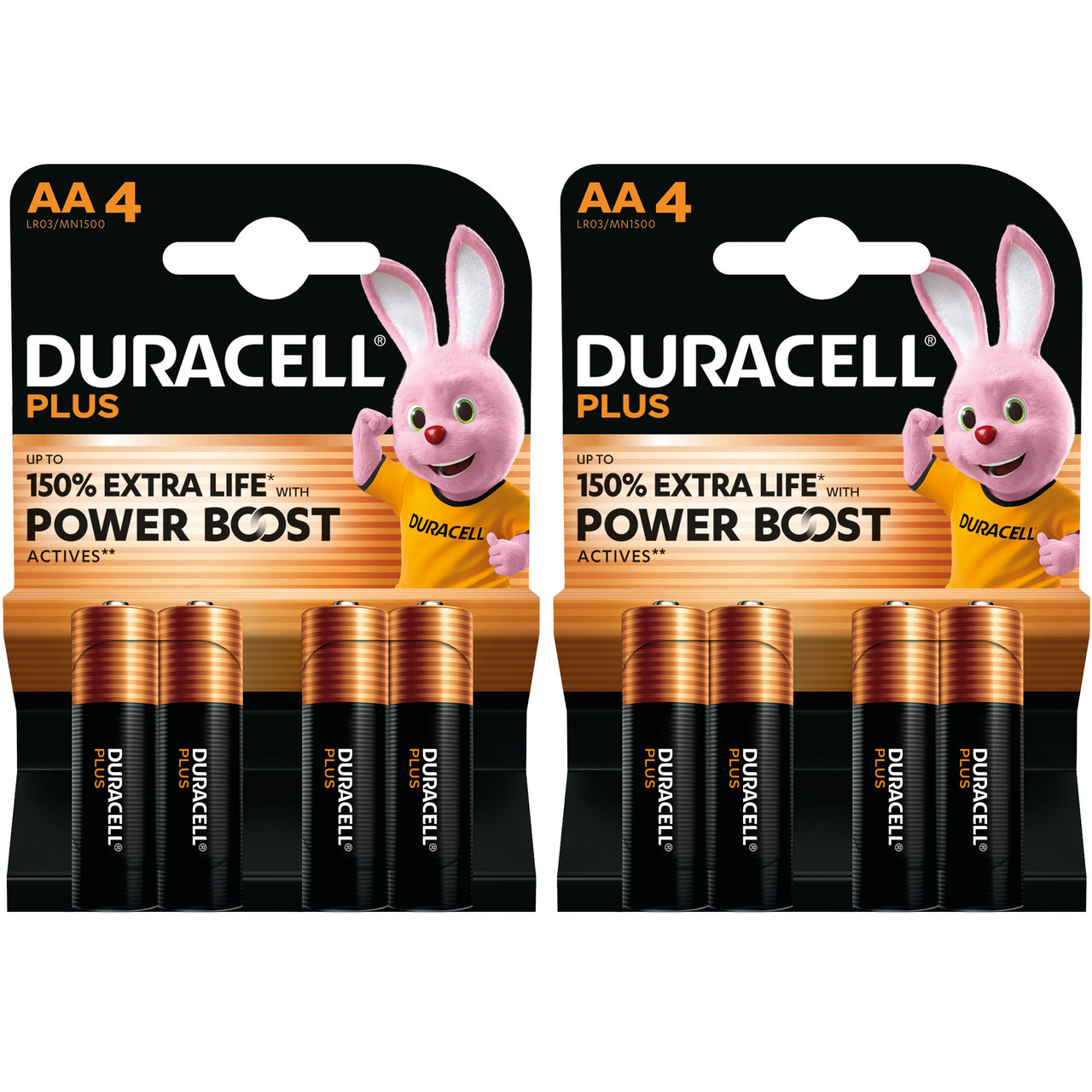 2x Duracell AA Plus Power Batteries With Power Boost Actives - Pack of 4 2x Duracell AA Plus Power Batteries With Power Boost Actives - Pack of 4