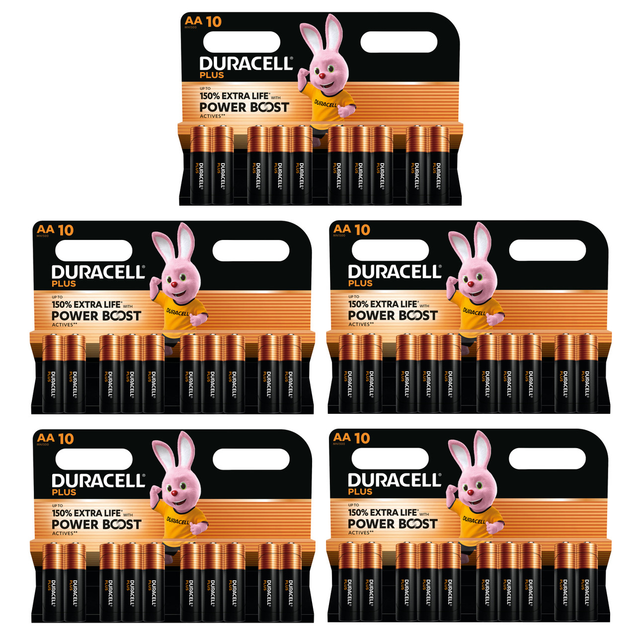 5x Duracell AA Plus Power Batteries With Power Boost Actives - Pack of 10 5x Duracell AA Plus Power Batteries With Power Boost Actives - Pack of 10