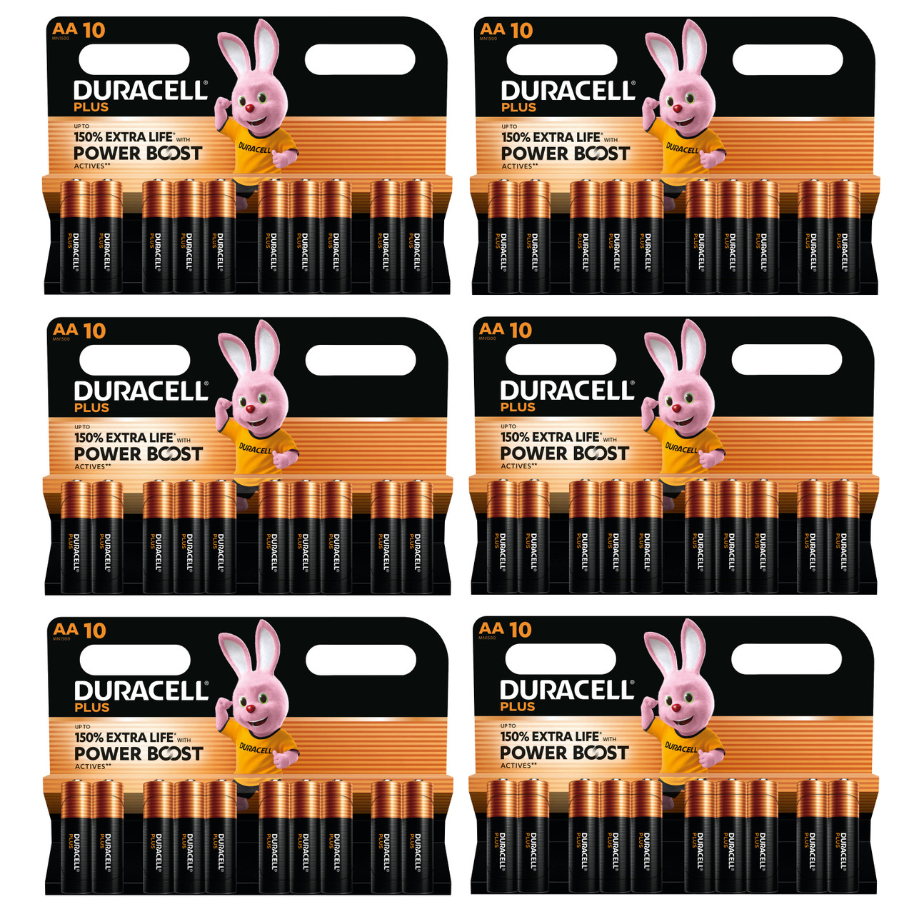 6x Duracell AA Plus Power Batteries With Power Boost Actives - Pack of 10 6x Duracell AA Plus Power Batteries With Power Boost Actives - Pack of 10