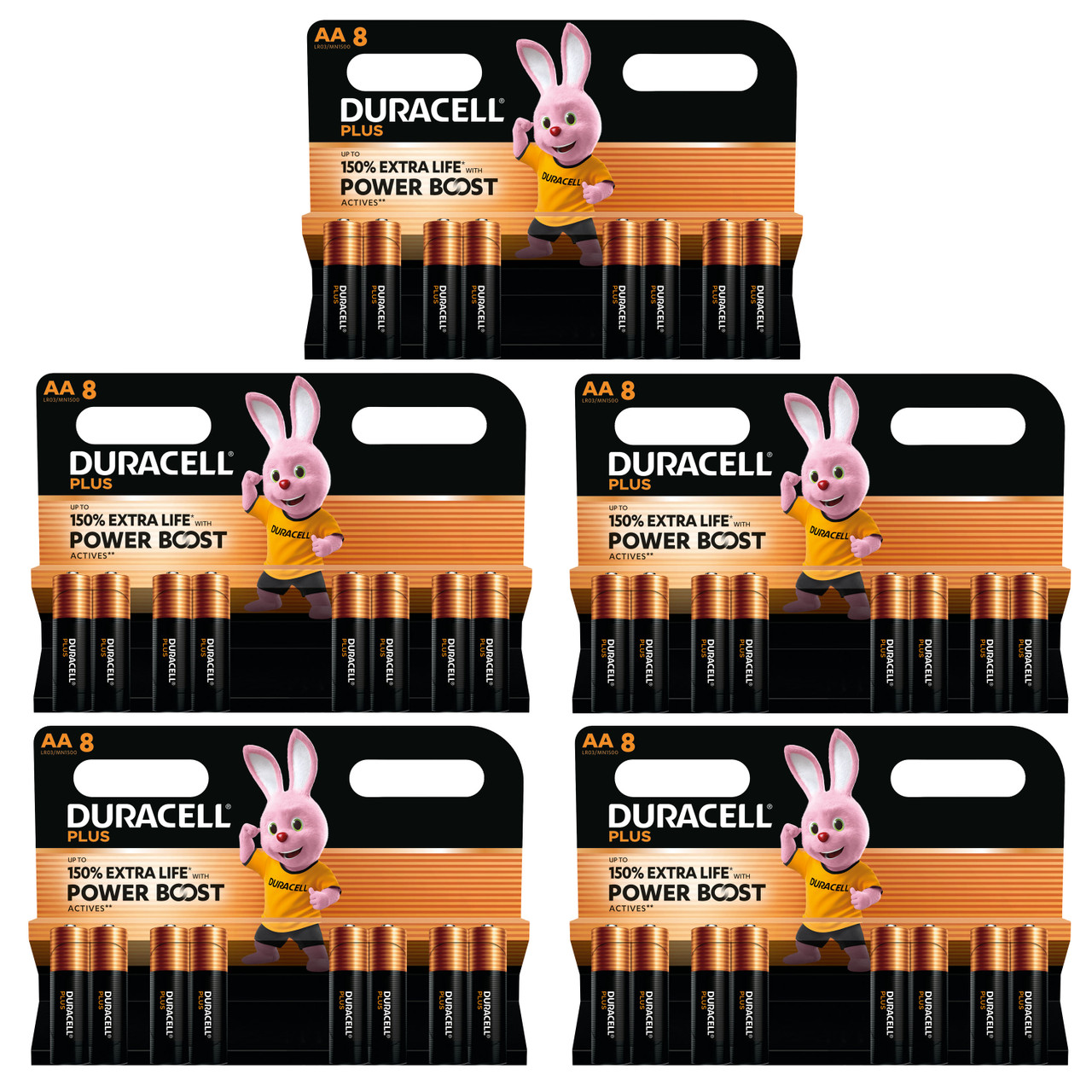5x Duracell AA Plus Power Batteries With Power Boost Actives - Pack of 8