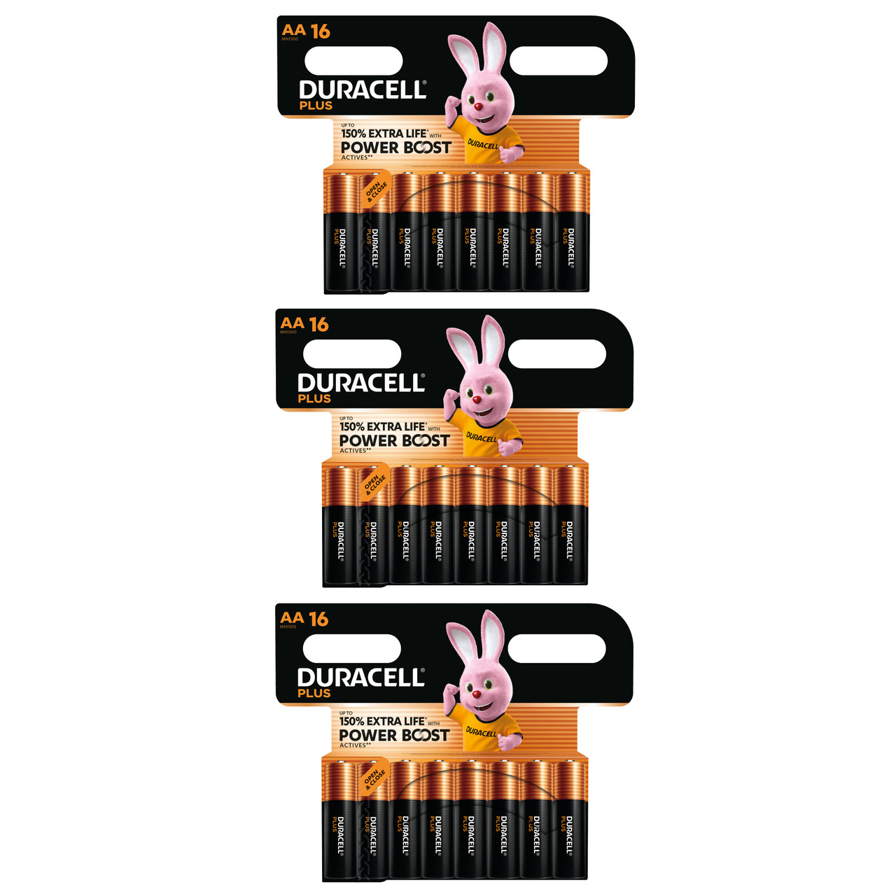 3x Duracell AA Plus Power Batteries With Power Boost Actives - Pack of 16 3x Duracell AA Plus Power Batteries With Power Boost Actives - Pack of 16