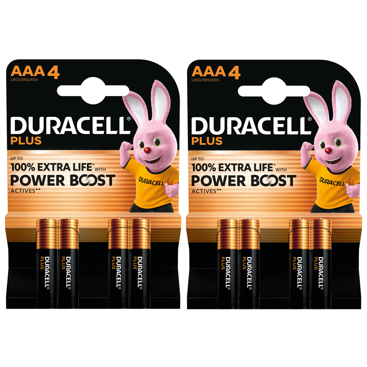 2x Duracell AAA Plus Batteries With Power Boost Actives - Pack of 4 2x Duracell AAA Plus Batteries With Power Boost Actives - Pack of 4