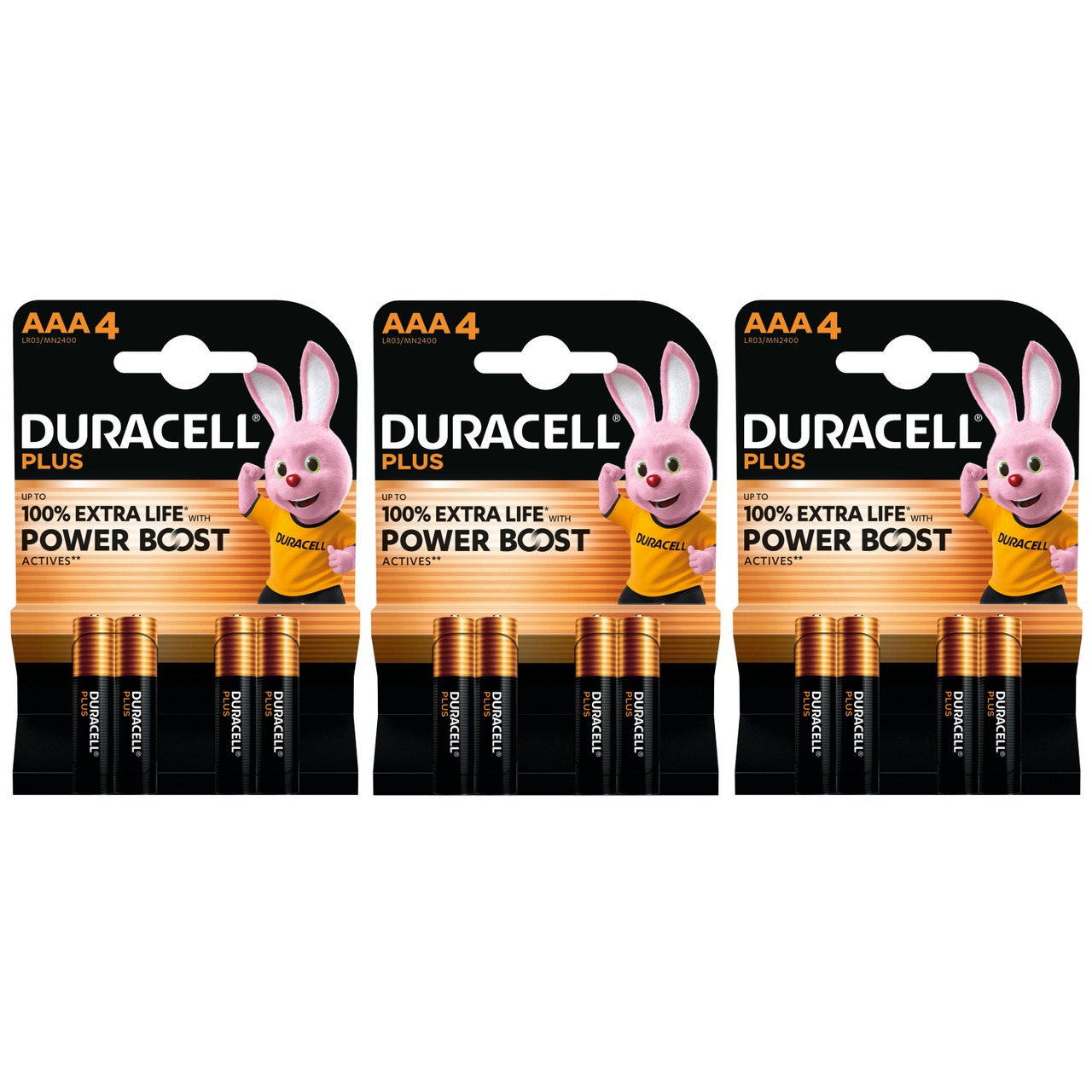 3x Duracell AAA Plus Batteries With Power Boost Actives - Pack of 4 3x Duracell AAA Plus Batteries With Power Boost Actives - Pack of 4
