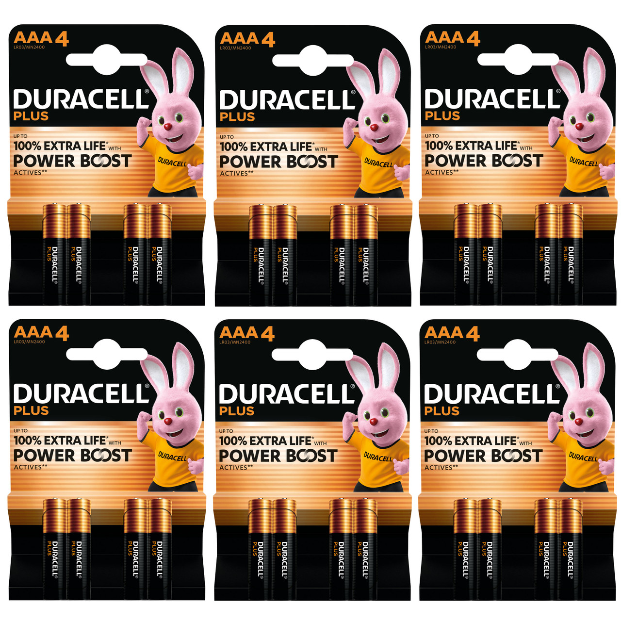 6x Duracell AAA Plus Batteries With Power Boost Actives - Pack of 4 6x Duracell AAA Plus Batteries With Power Boost Actives - Pack of 4