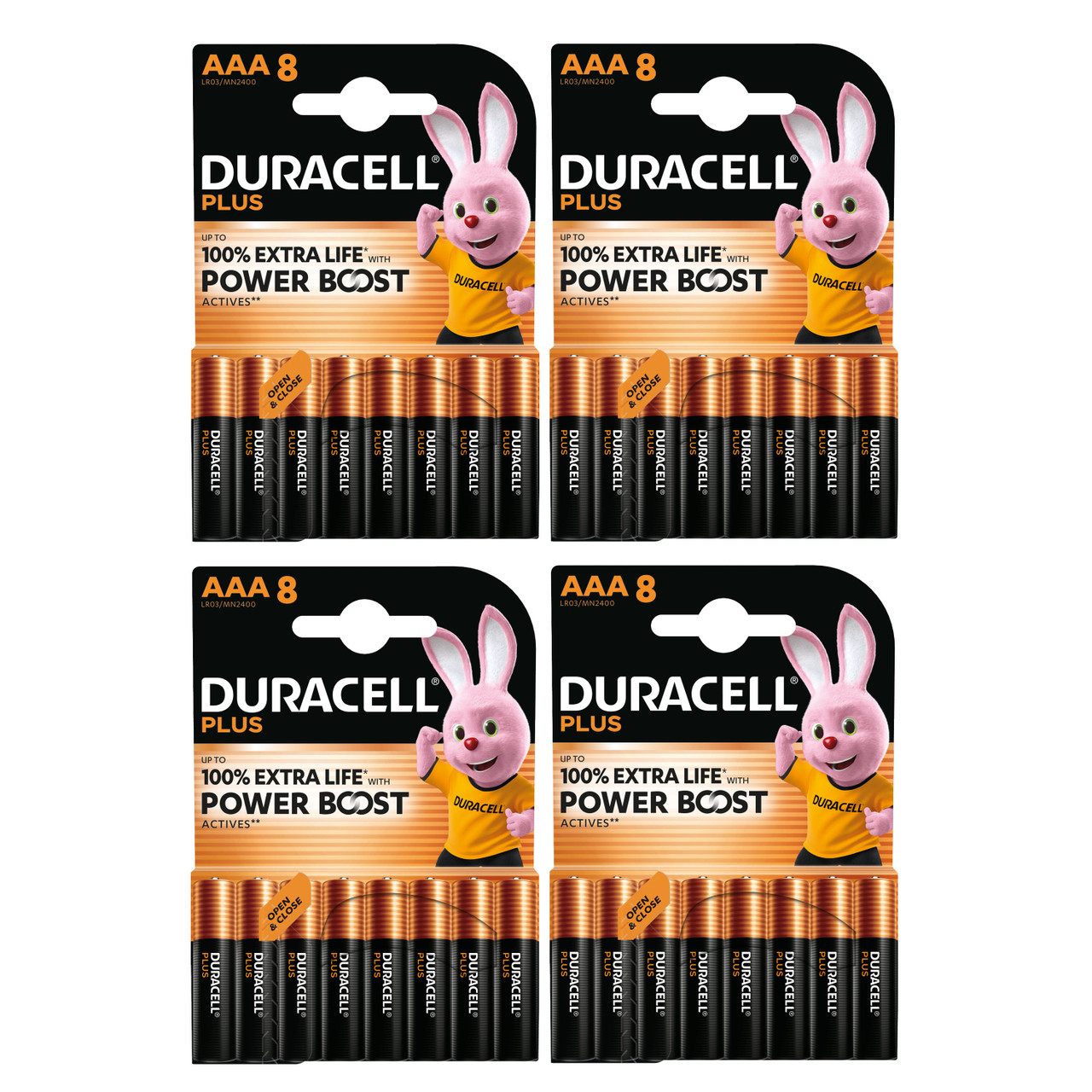 4x Duracell AAA Plus Power Batteries With Power Boost Actives - Pack of 8 4x Duracell AAA Plus Power Batteries With Power Boost Actives - Pack of 8