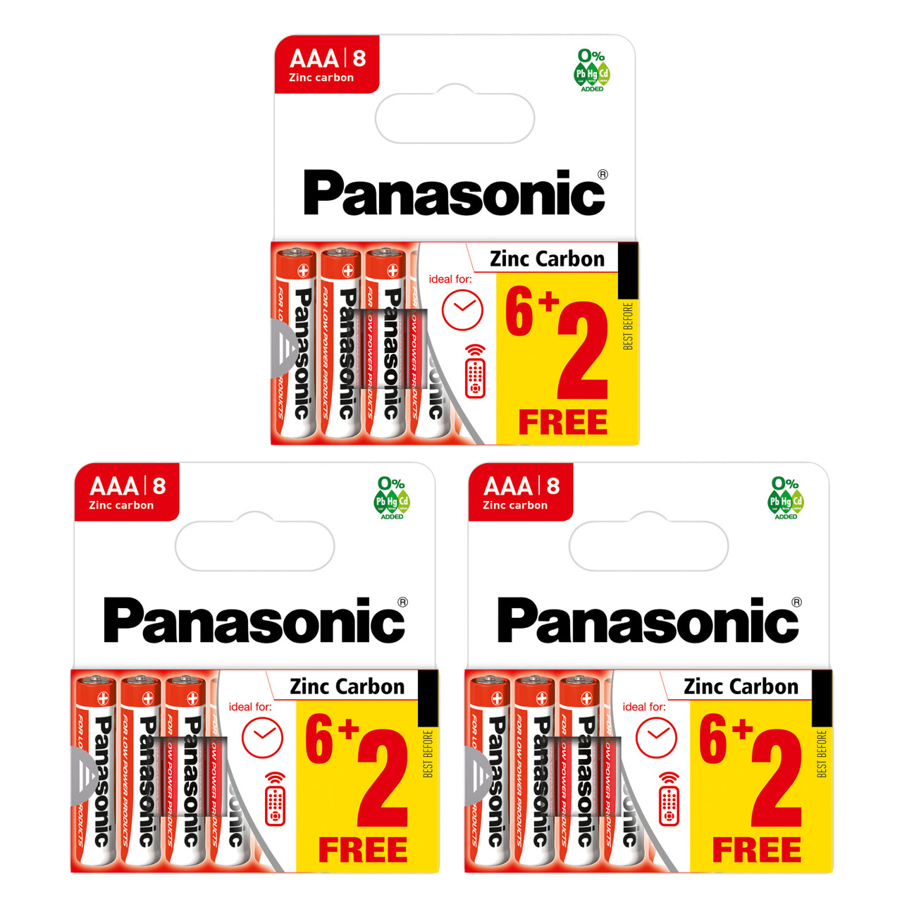 3x Panasonic Zinc Carbon AAA Batteries - Pack of 6+2 R03PANZINC8PK