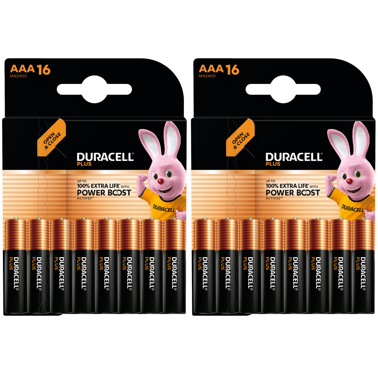 2x Duracell AAA Plus Power Batteries With Power Boost Actives - Pack of 16