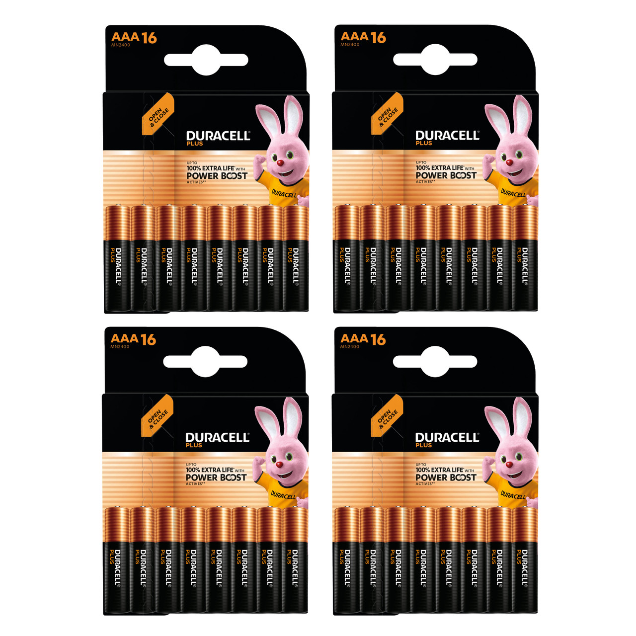 4x Duracell AAA Plus Power Batteries With Power Boost Actives - Pack of 16