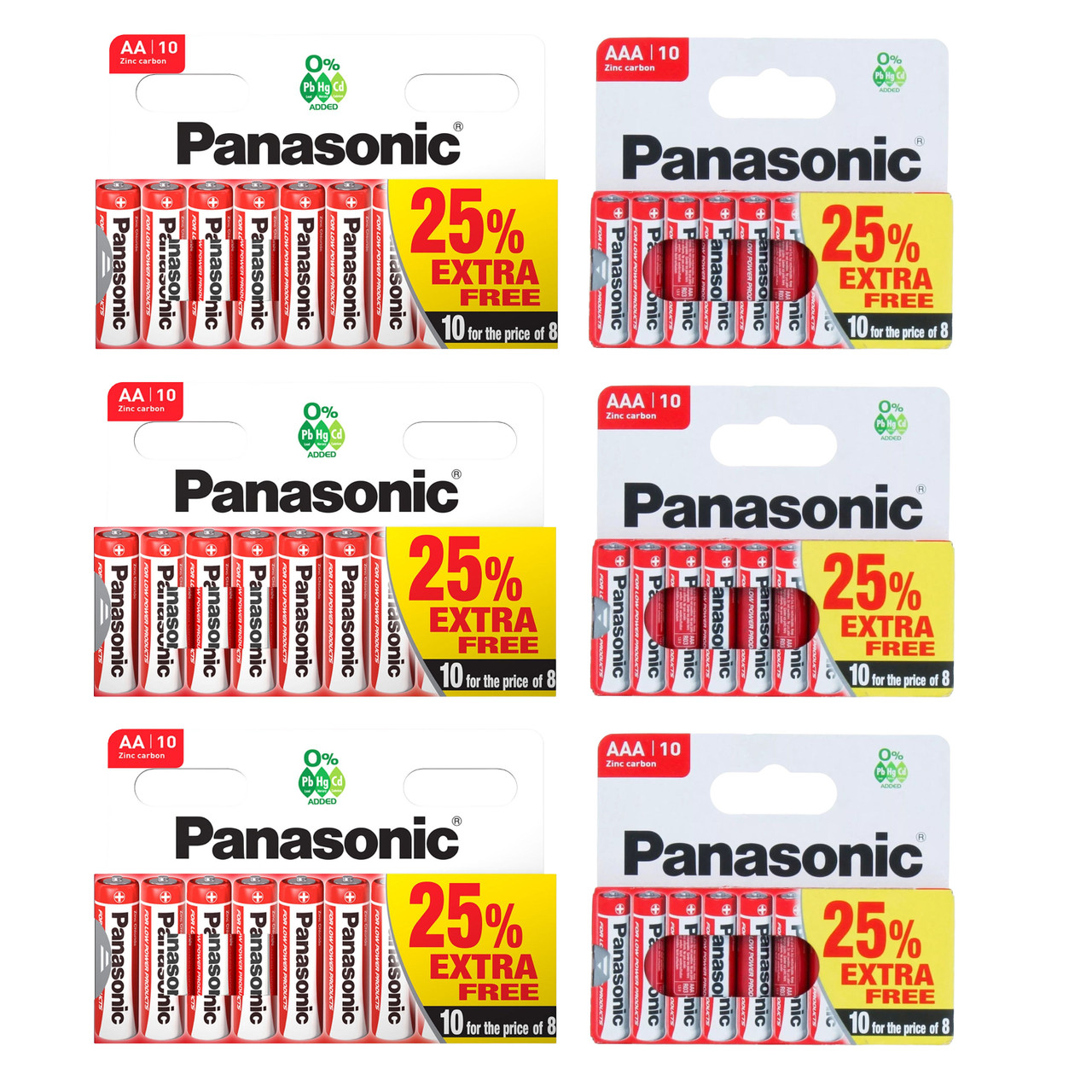 3x Panasonic Zinc Carbon AA & 3x Panasonic Zinc Carbon AAA Batteries