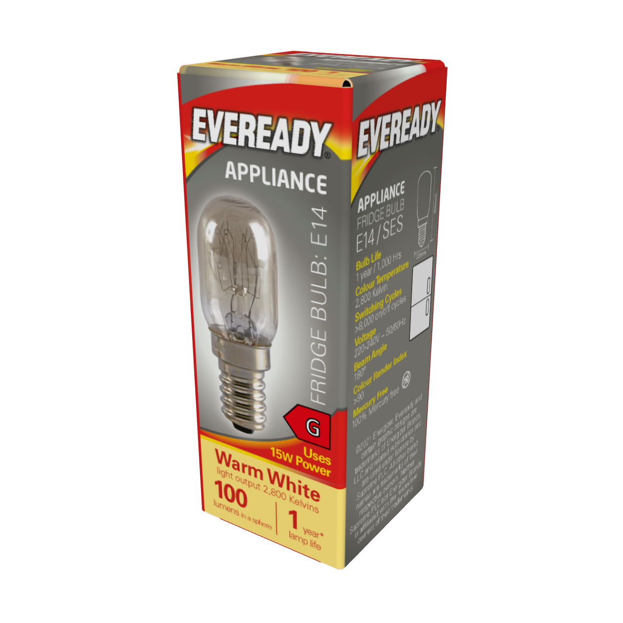 Eveready Pygmy E14 100lm 15W 2800K (Warm White) - Pack of 3 freezer bulb