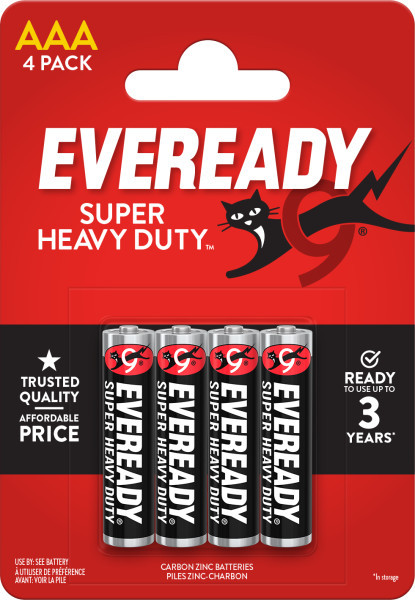Eveready Super Heavy Duty AAA Zinc Batteries, Pack of 4
