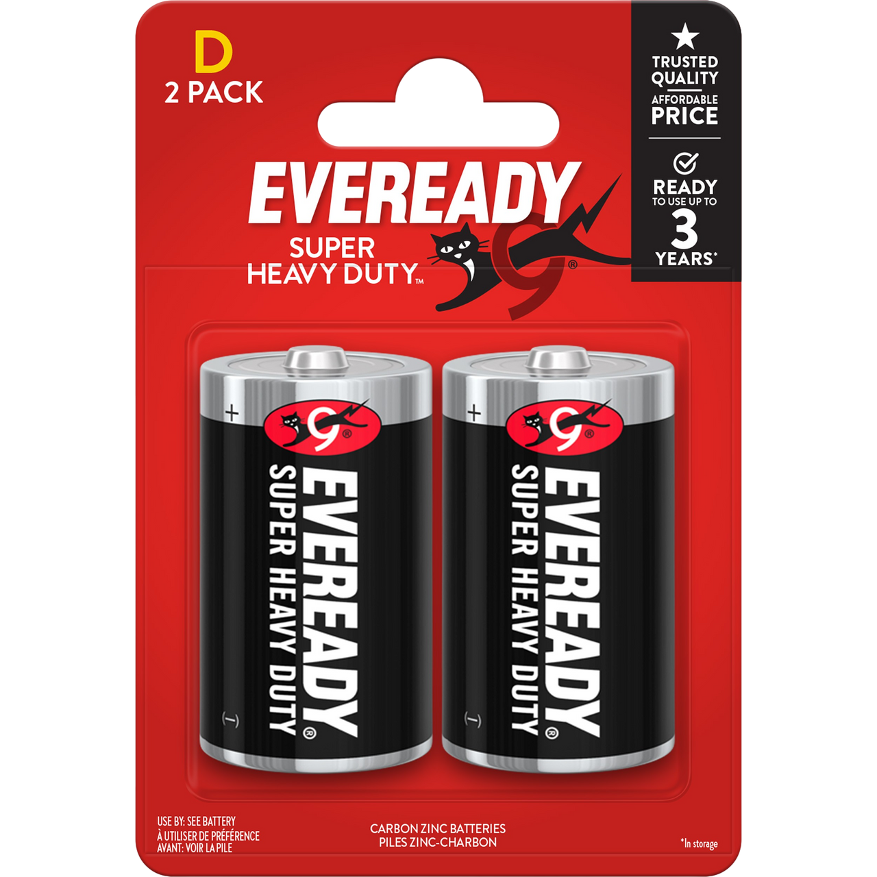 Eveready Super Heavy Duty D Zinc Batteries, Pack of 2
