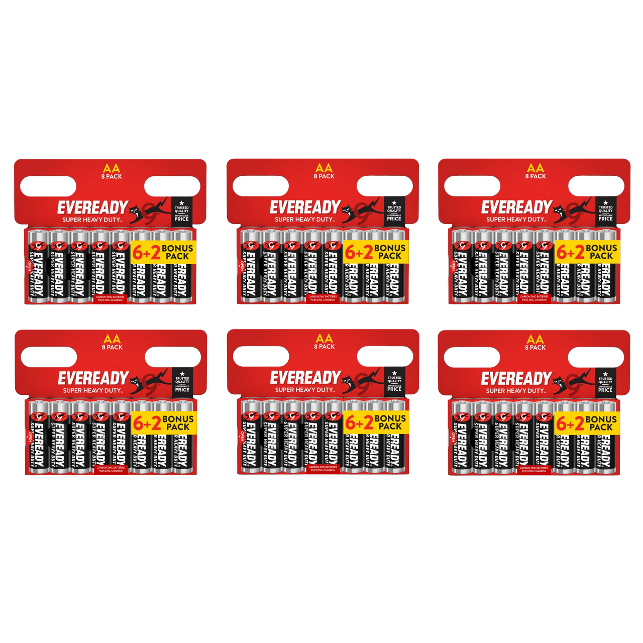 6x Eveready Super Heavy Duty AA Zinc Batteries, Pack of 8 (6+2)