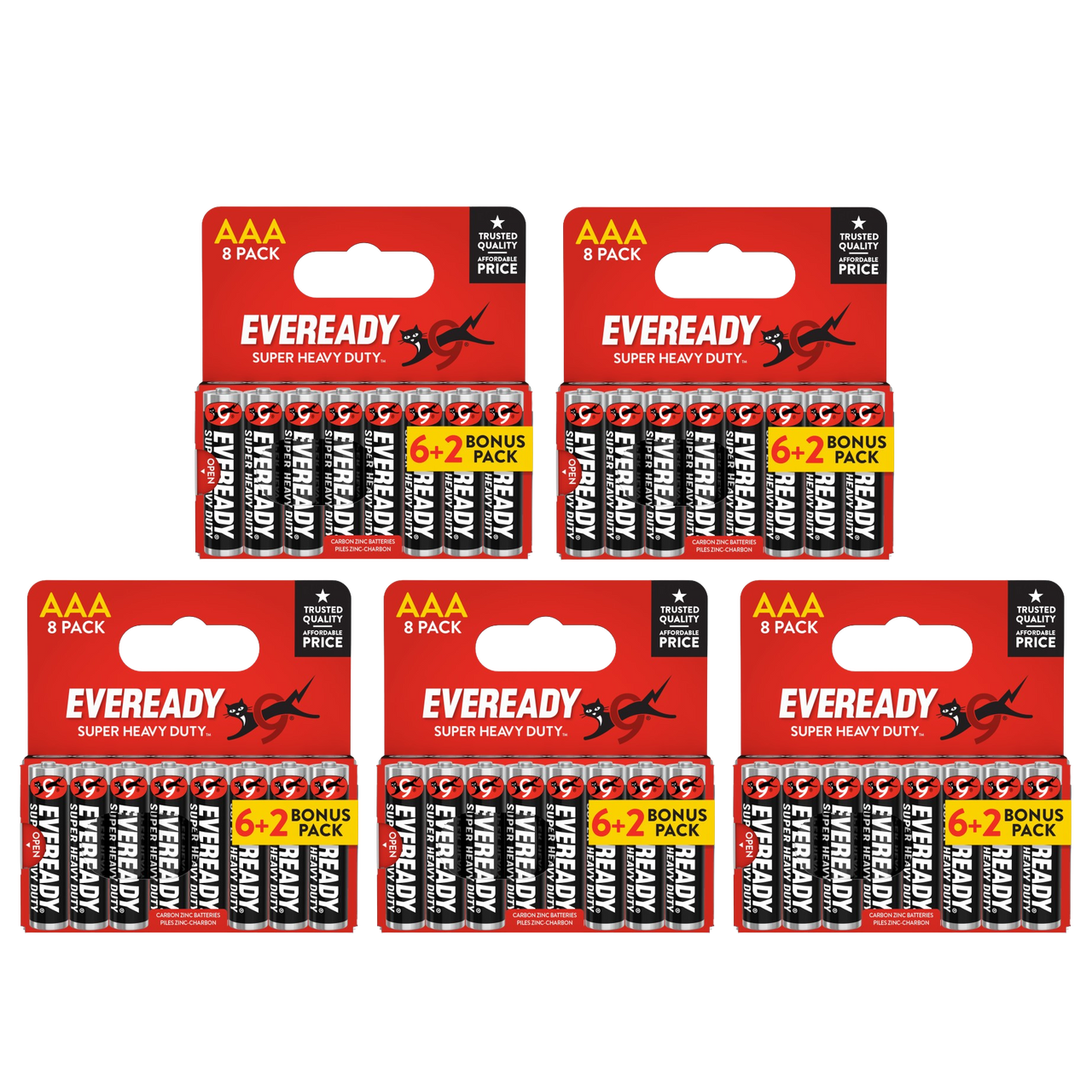 5x Eveready Super Heavy Duty AAA Zinc Batteries, Pack of 8 (6+2)
