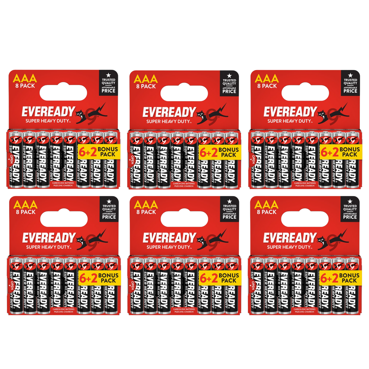 6x Eveready Super Heavy Duty AAA Zinc Batteries, Pack of 8 (6+2)