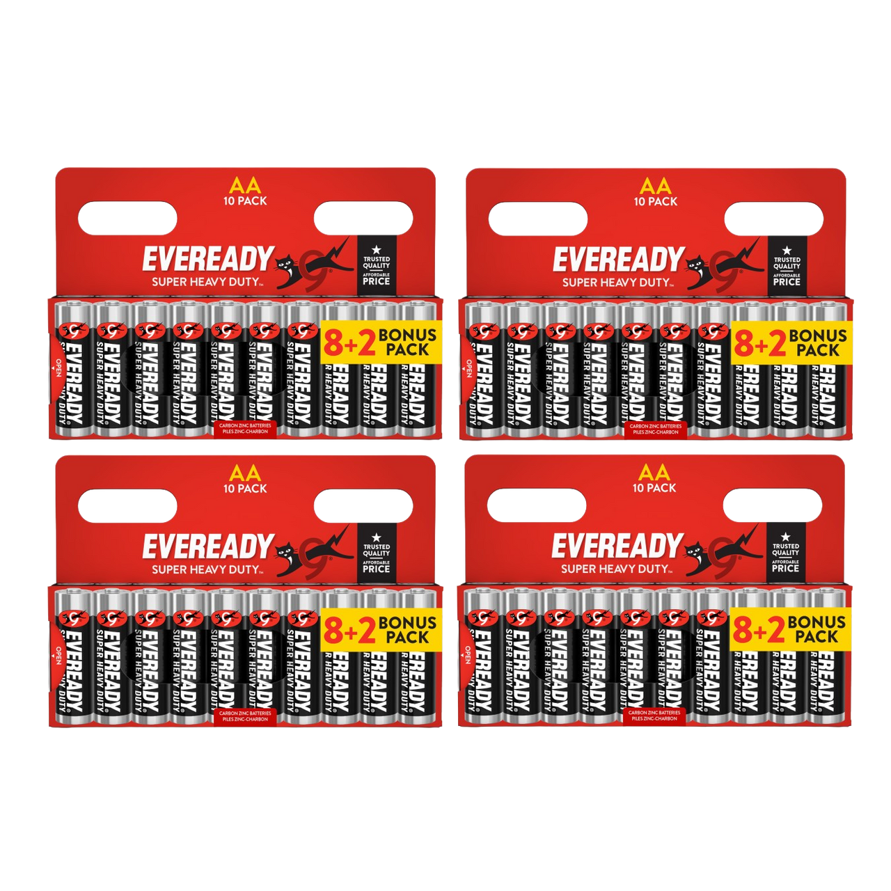 4x Eveready AA Super Heavy Duty Zinc Batteries - Pack of 10 (8+2) 40x
