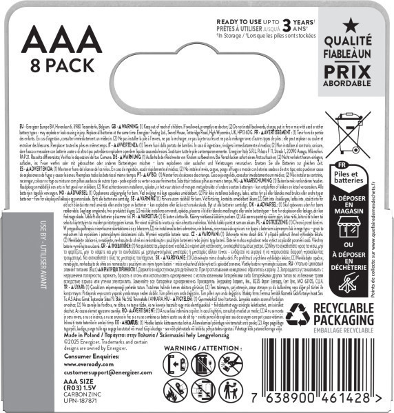 3x Eveready Super Heavy Duty AAA Zinc Batteries, Pack of 10 (8+2) 30x