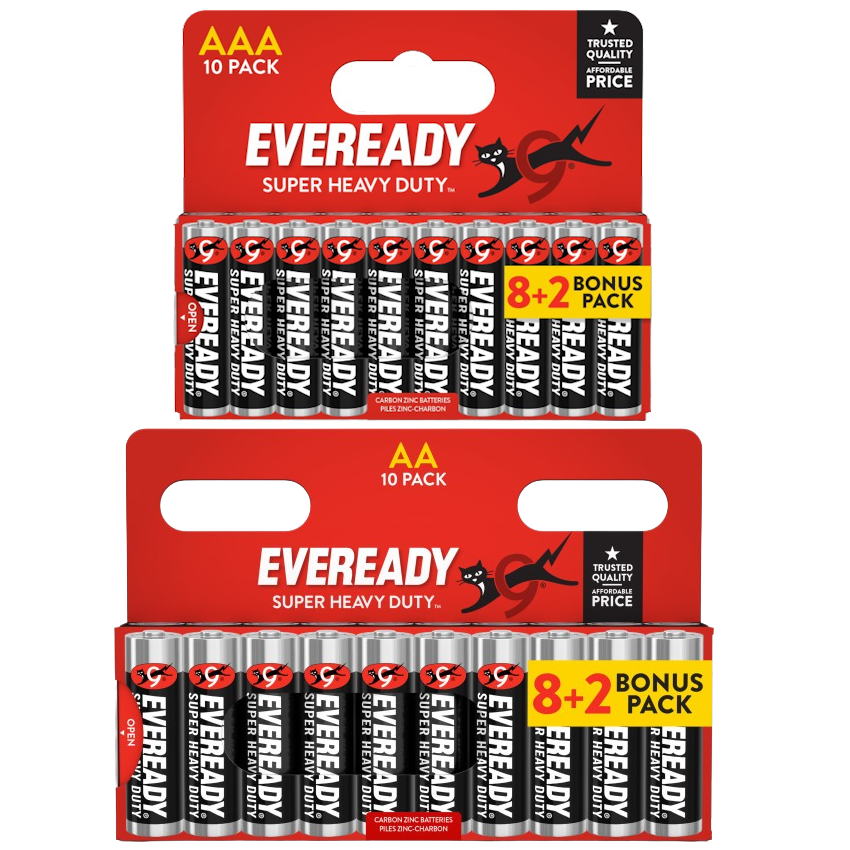 10x AA & 10x AAA Eveready Super Heavy Duty Zinc Batteries (20x Batteries)