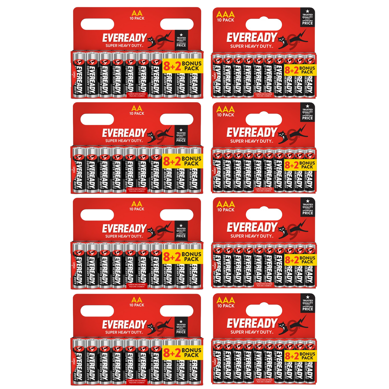 40x AA & 40x AAA Eveready Super Heavy Duty Zinc Batteries (80x Batteries)