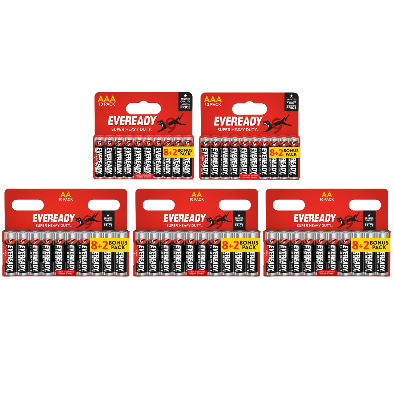 30x AA & 20x AAA Eveready Super Heavy Duty Zinc Batteries (50x Batteries)