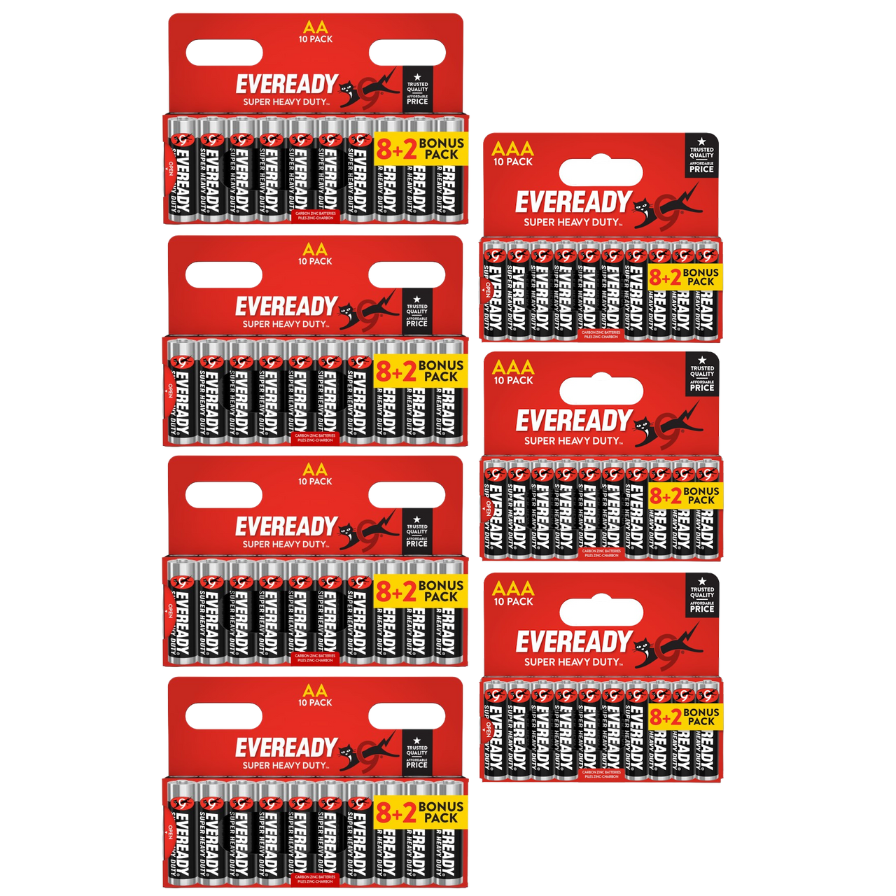 40x AA & 30x AAA Eveready Super Heavy Duty Zinc Batteries (70x Batteries)
