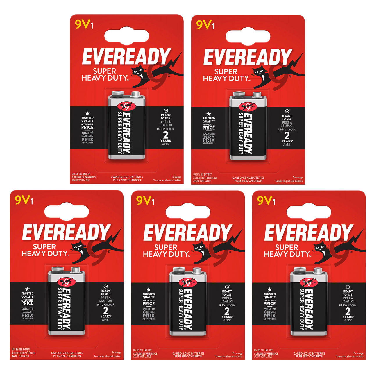 5x Eveready Super Heavy Duty 9V Zinc Battery, Pack of 1 (5x Batteries in total)