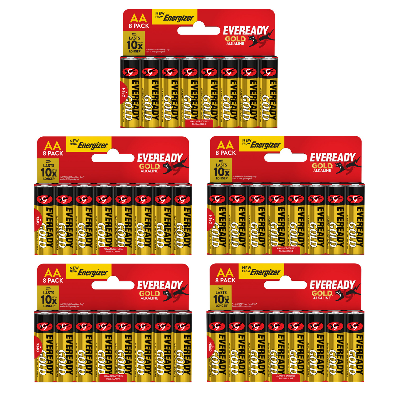 5x Eveready Gold AA Alkaline Batteries, Pack of 8 40x batteries