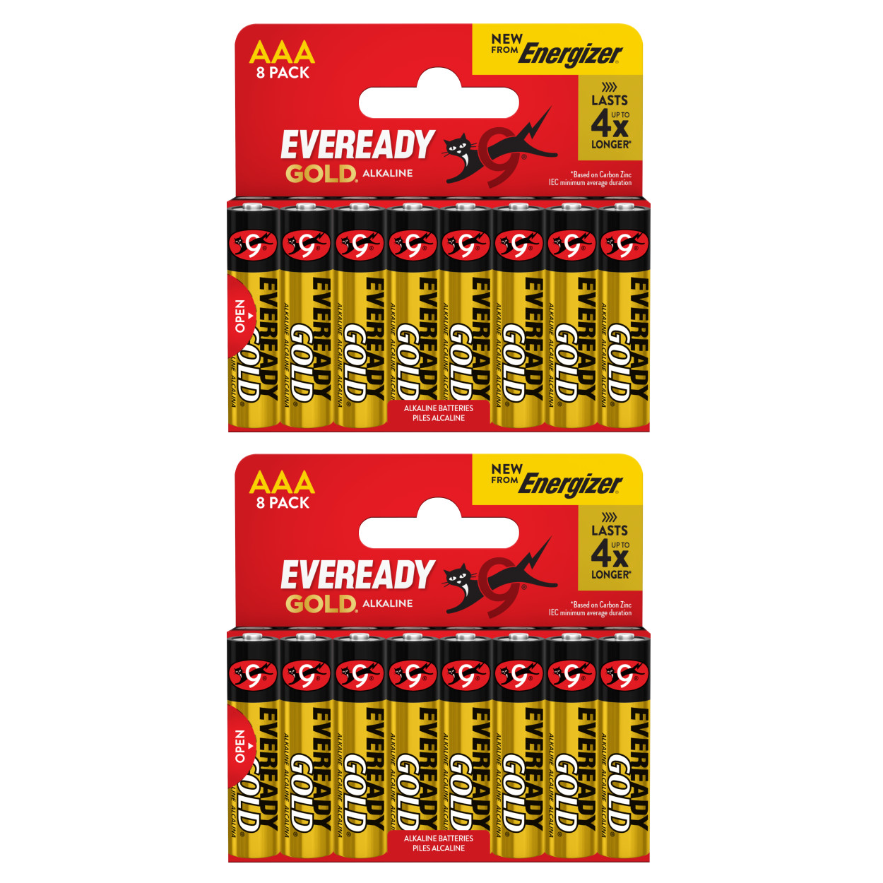 2x Eveready Gold AAA Alkaline Batteries, Pack of 8 16x batteries