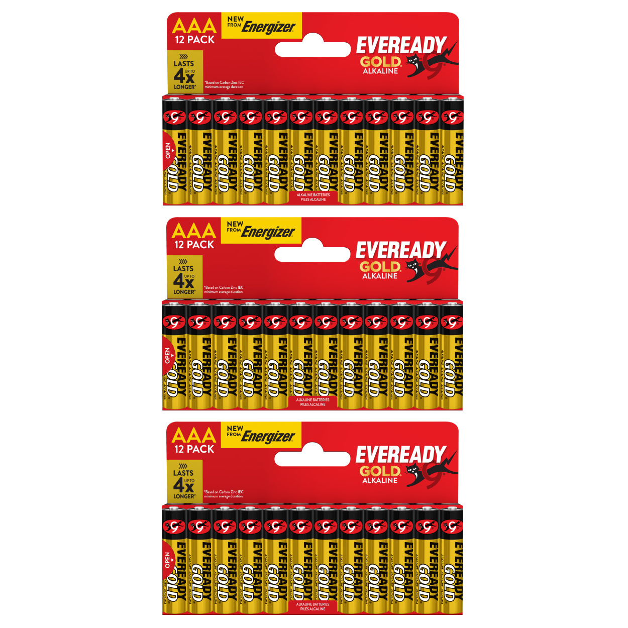 3x Eveready Gold AAA Alkaline Batteries, Pack of 12 36x Batteries