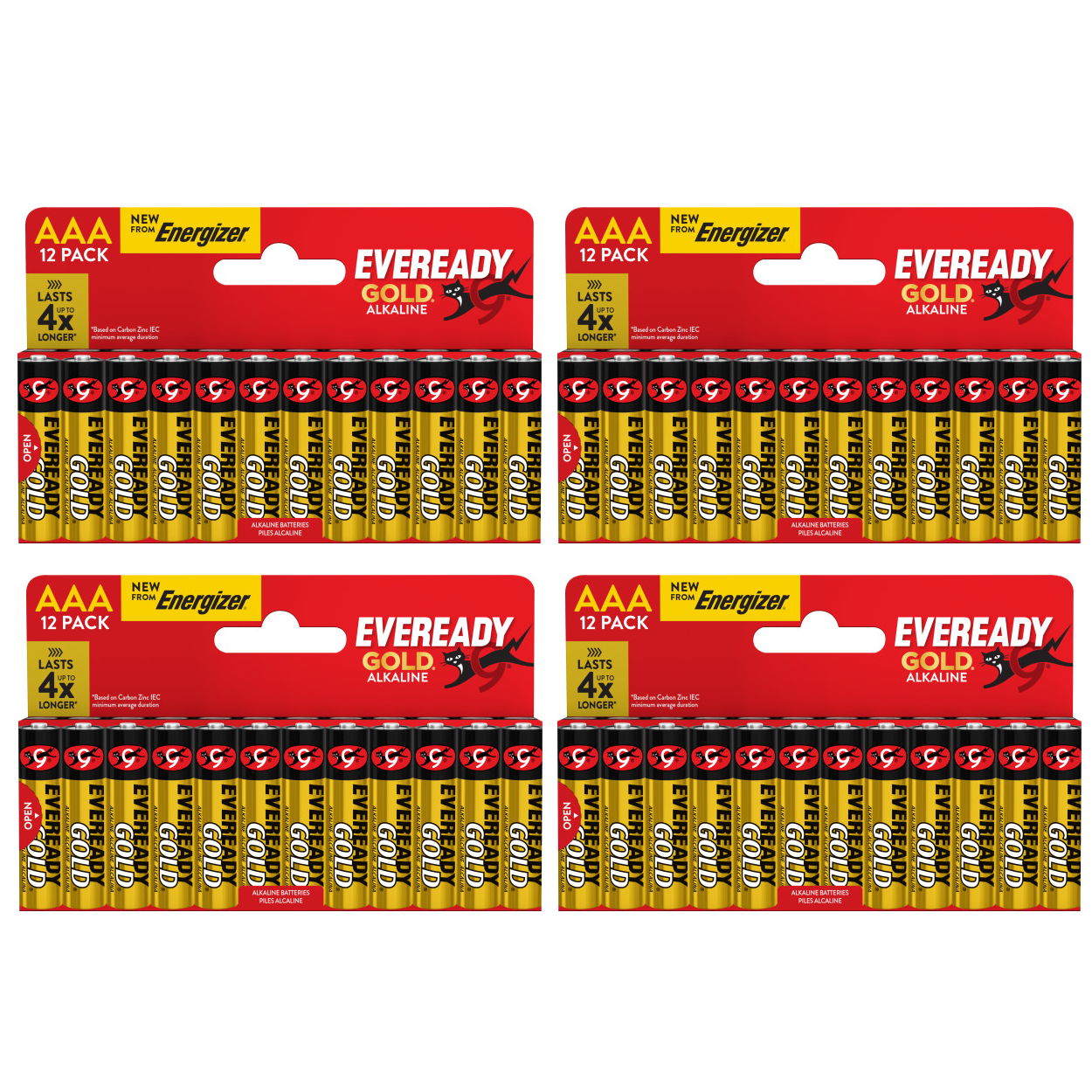 4x Eveready Gold AAA Alkaline Batteries, Pack of 12 48x Batteries