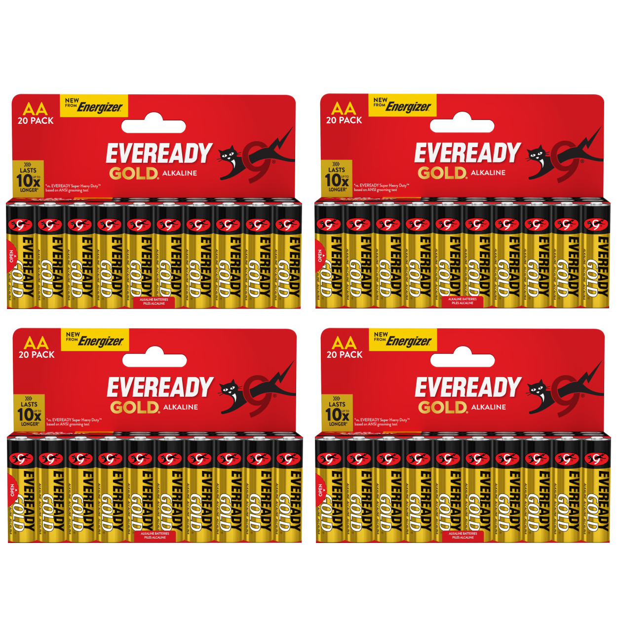 4x Eveready Gold AA Alkaline Batteries, Pack of 20, 80x batteries