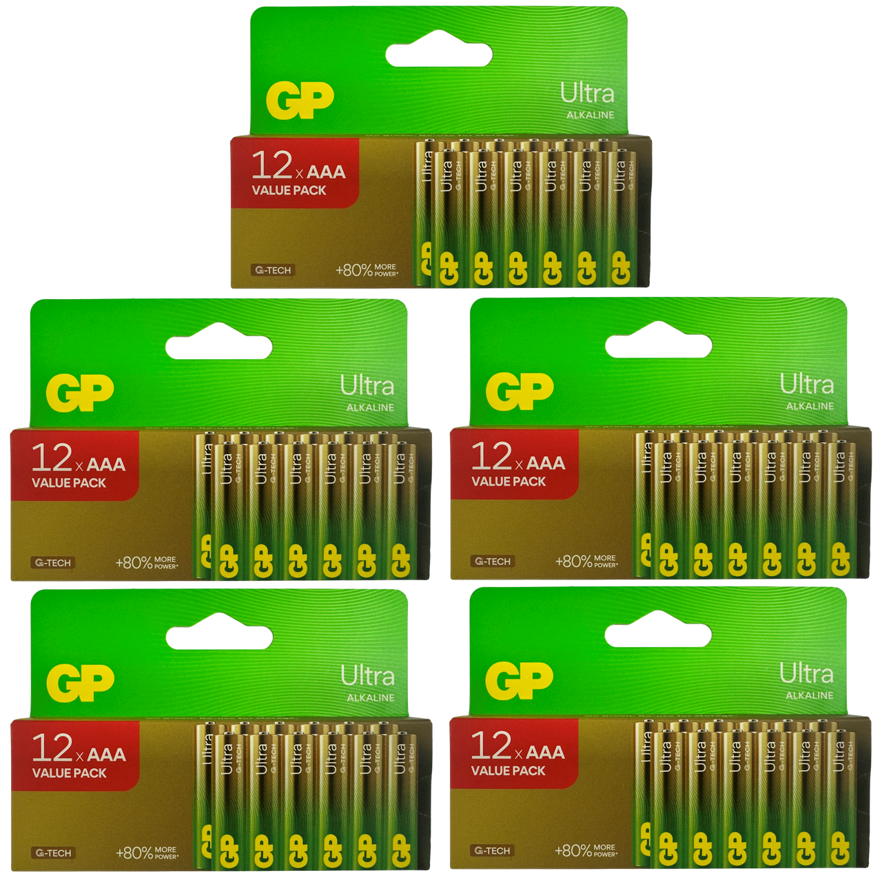 5x 12 GP Ultra AAA Alkaline Batteries, Pack of 60 battery