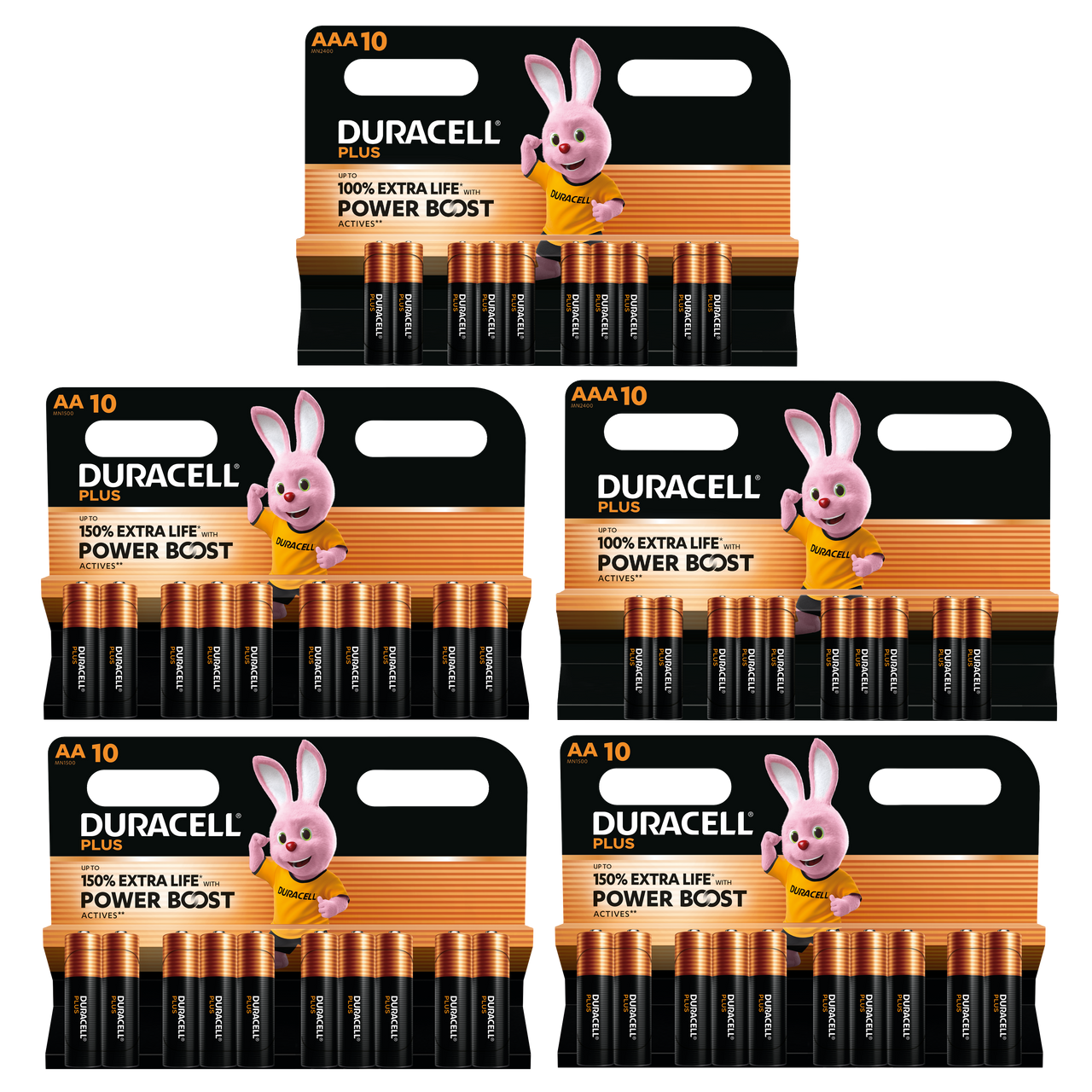 Duracell AA & AAA Plus Alkaline Batteries With Power Boost Actives - Pack of 50 (30x AA & 20x AAA)