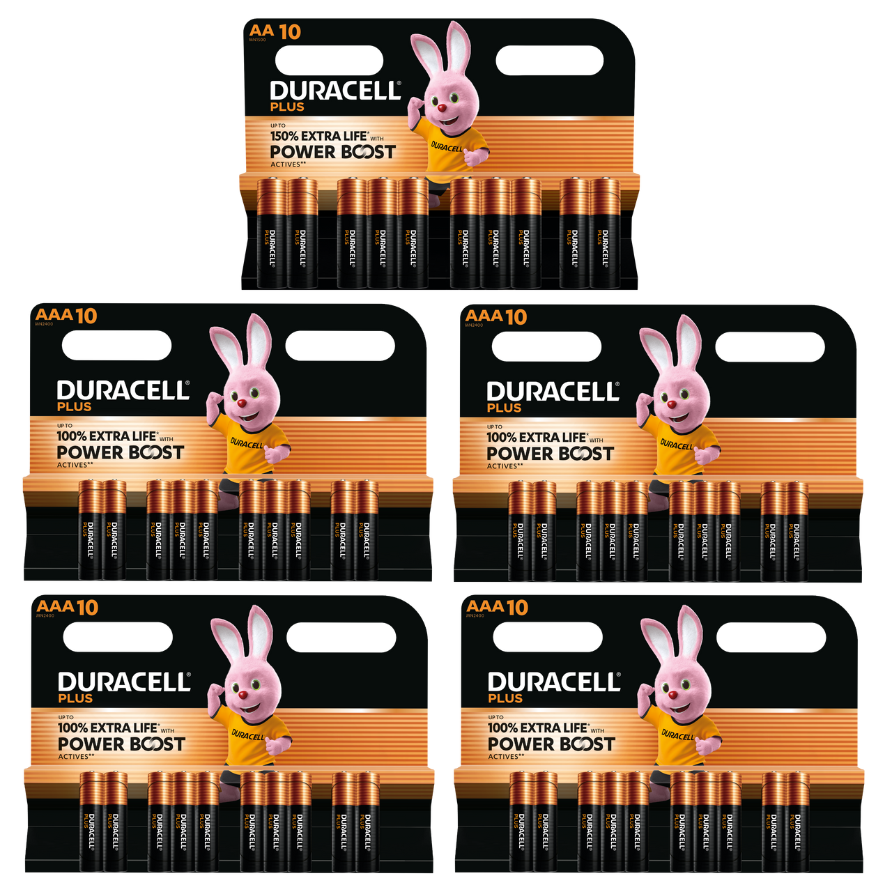 Duracell AA & AAA Plus Alkaline Batteries With Power Boost Actives - Pack of 50 (10x AA & 40x AAA)