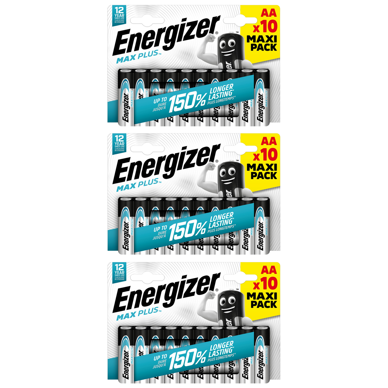 3x Energizer AA Max Plus Alkaline Batteries - Pack of 10 (30x batteries)