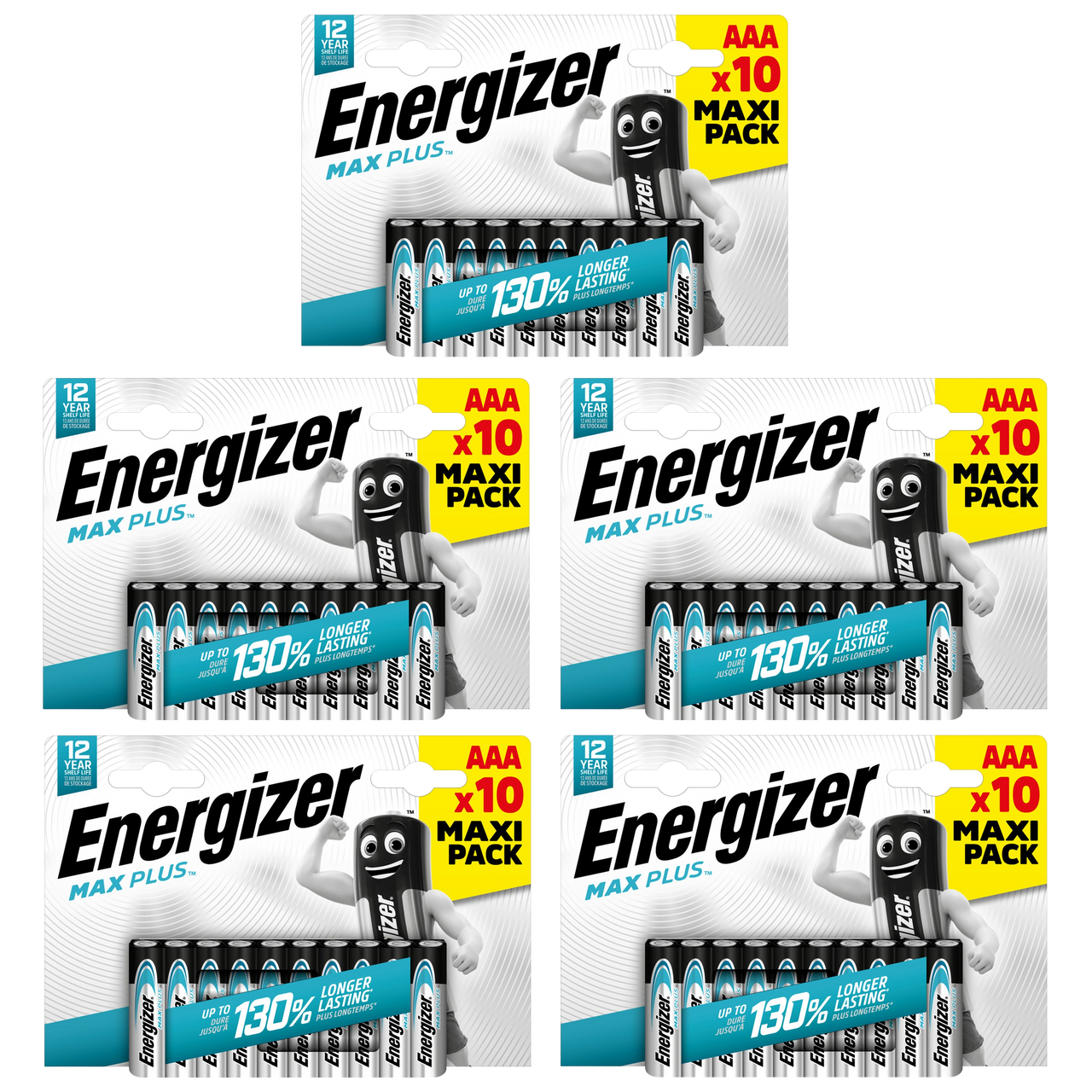 5x Energizer AAA Max Plus Alkaline Batteries - Pack of 10 (50x batteries)