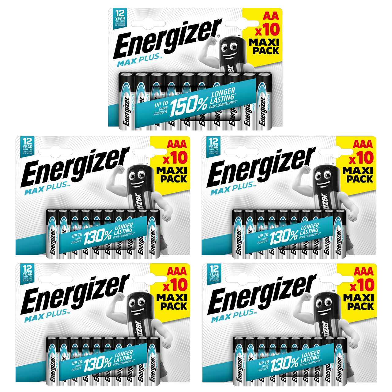 Energizer AA & AAA Max Plus Alkaline Batteries - 40x AA and 10x AAA