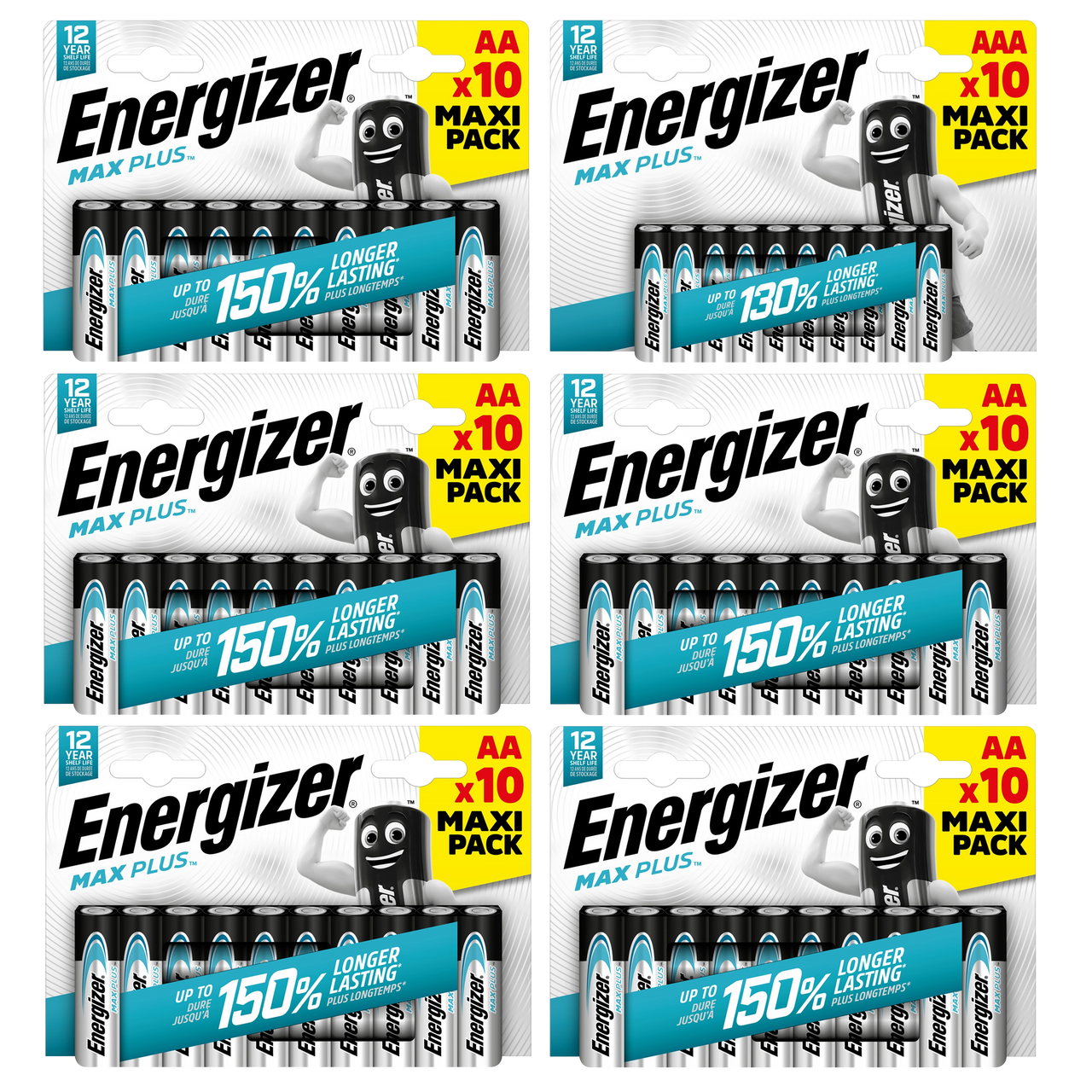 Energizer AA & AAA Max Plus Alkaline Batteries - 50x AA and 10x AAA